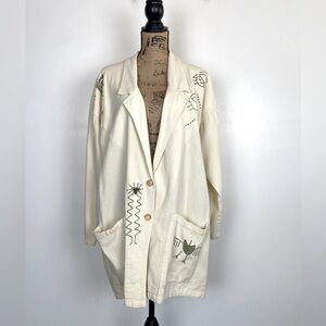 Cotton USA Women's Tunic Jacket Sz S Yellow Artsy Boho Novelty Print Beach Robe